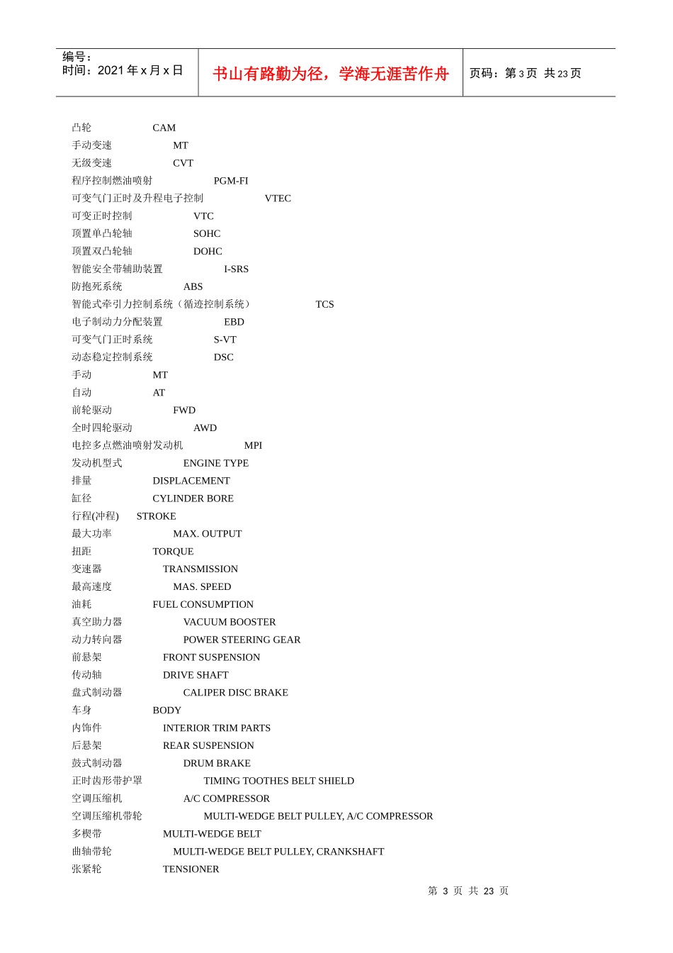 汽车词汇中英文_第3页