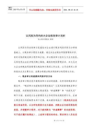 浅析以风险为导向的大企业税务审计