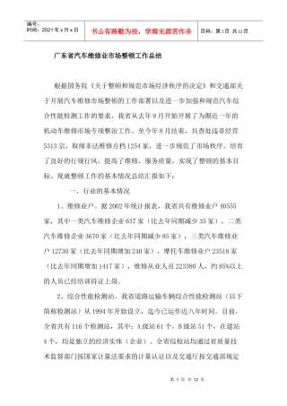 汽车行业市场维修整顿工作总结