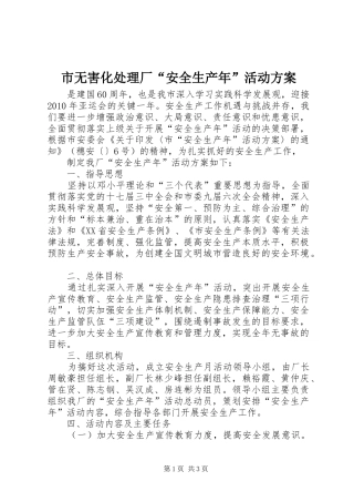 市无害化处理厂“安全生产年”活动实施方案 