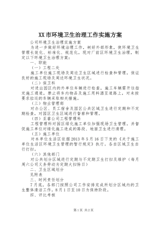 XX市环境卫生治理工作方案 