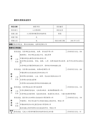 航材院人力资源部教育专责职务说明书