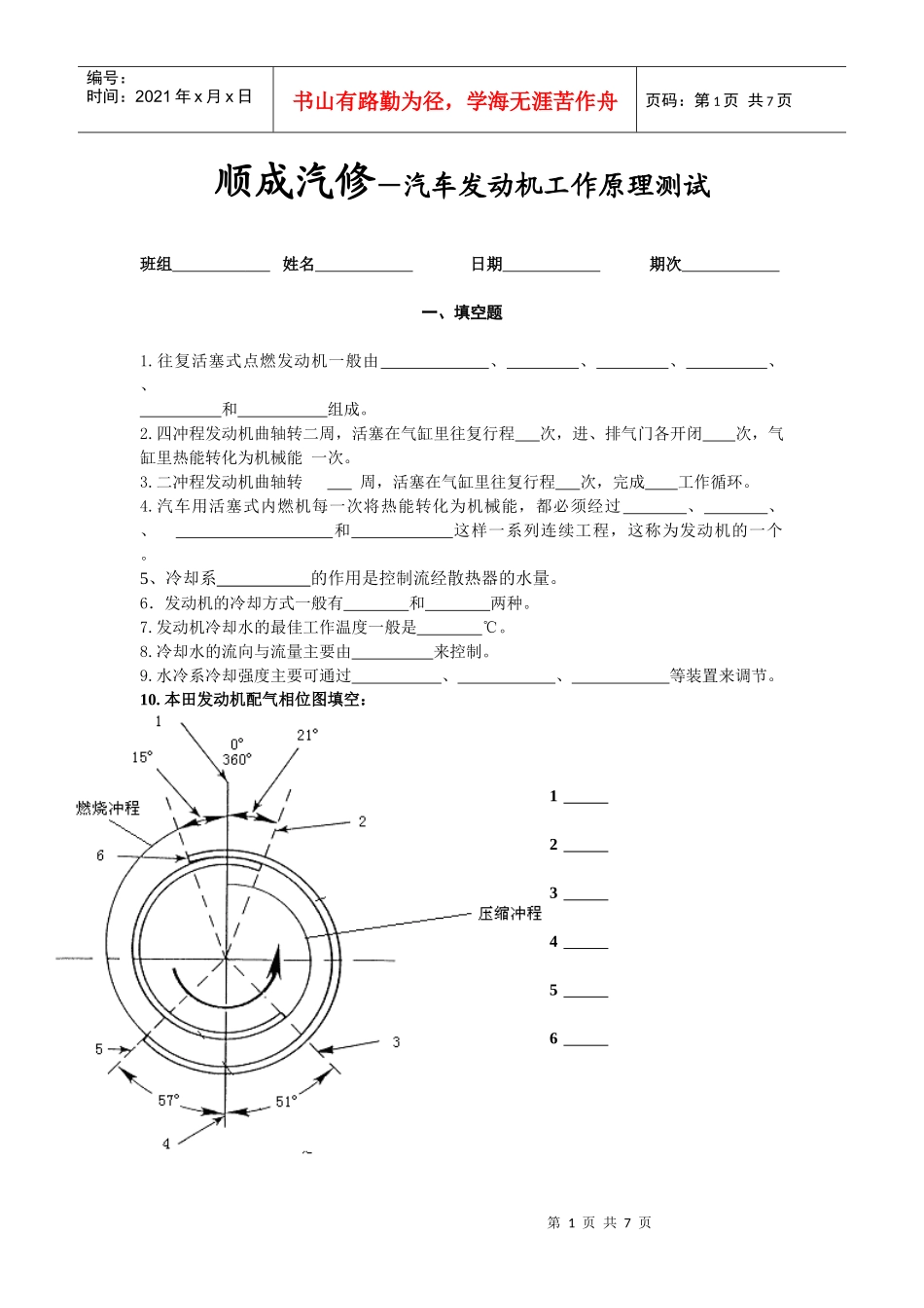 汽车发动机工作原理测试_第1页