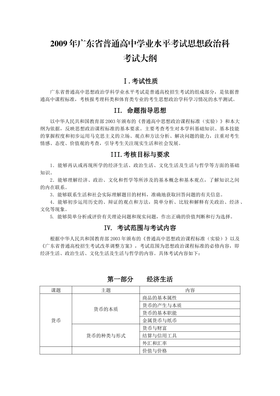 广东省普通高中学业水平考试思想政治科考试大纲_第2页