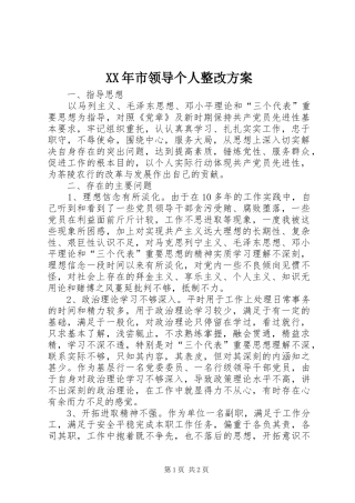 XX年市领导个人整改实施方案 
