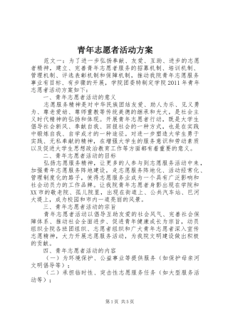 青年志愿者活动实施方案 