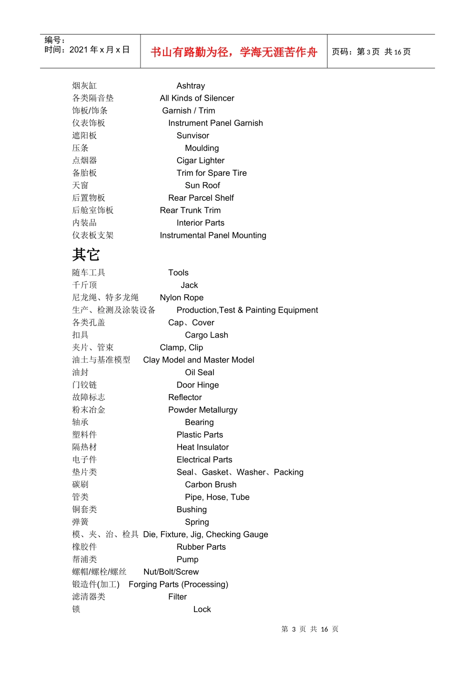 汽车部件中英文对照_第3页