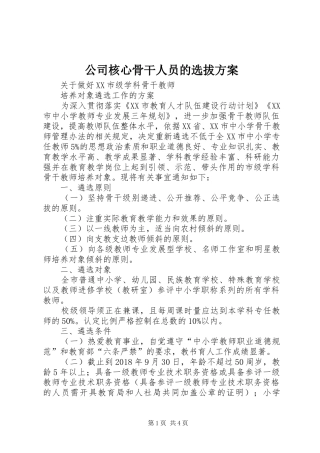公司核心骨干人员的选拔实施方案 