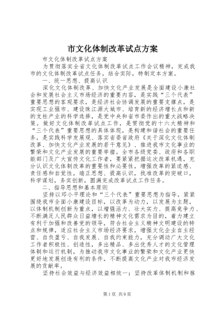 市文化体制改革试点实施方案 