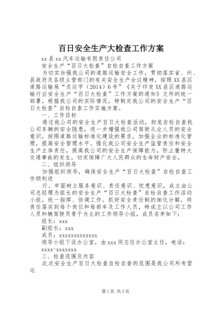 百日安全生产大检查工作实施方案 