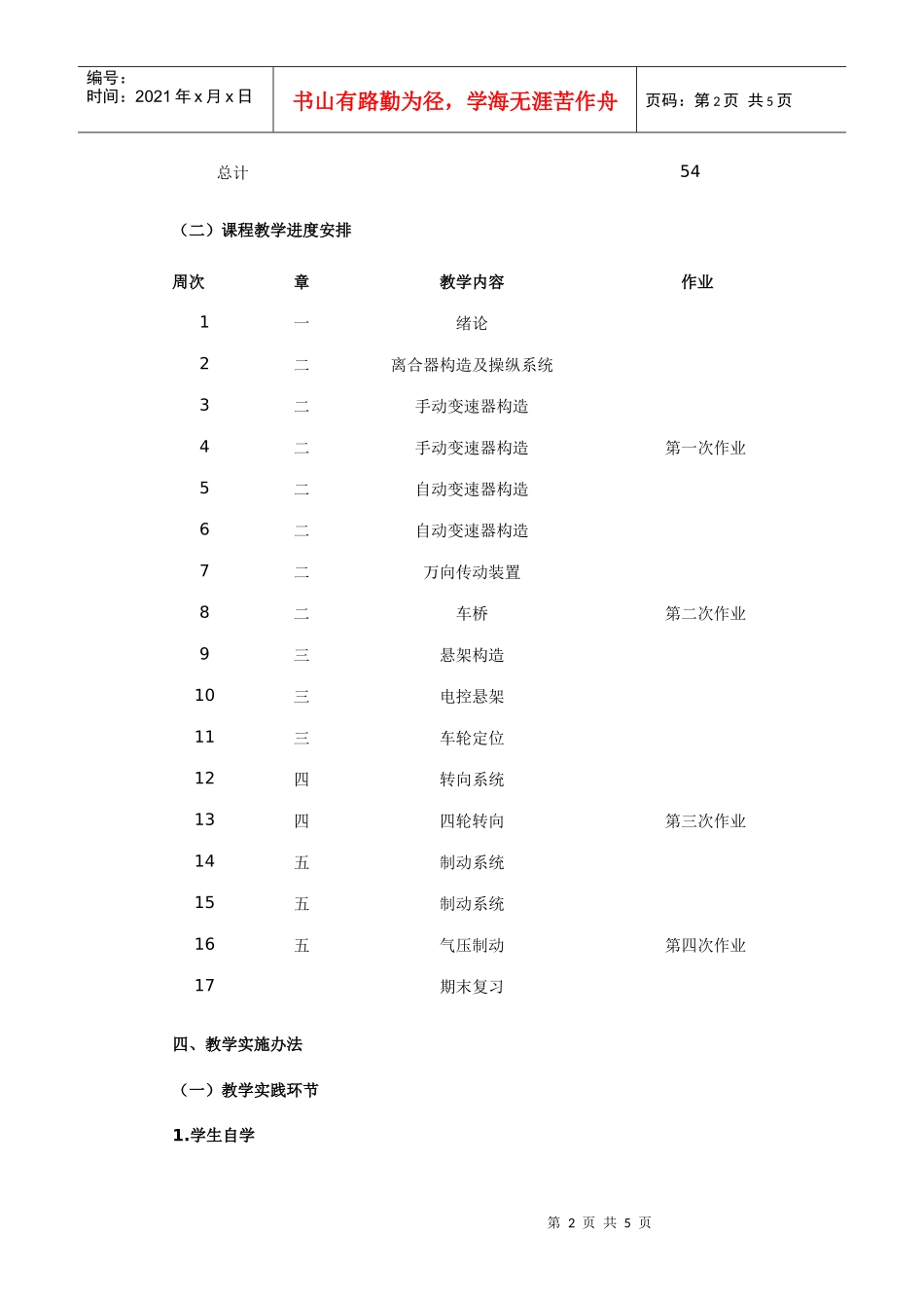 汽车底盘构造与维修课程教学实施细则_第2页