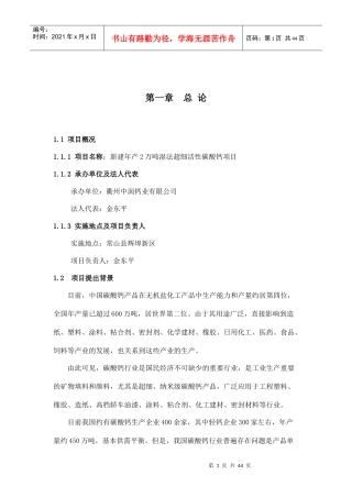 活性碳酸钙项目投资立项申请报告