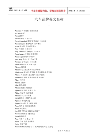 汽车品牌英文名称