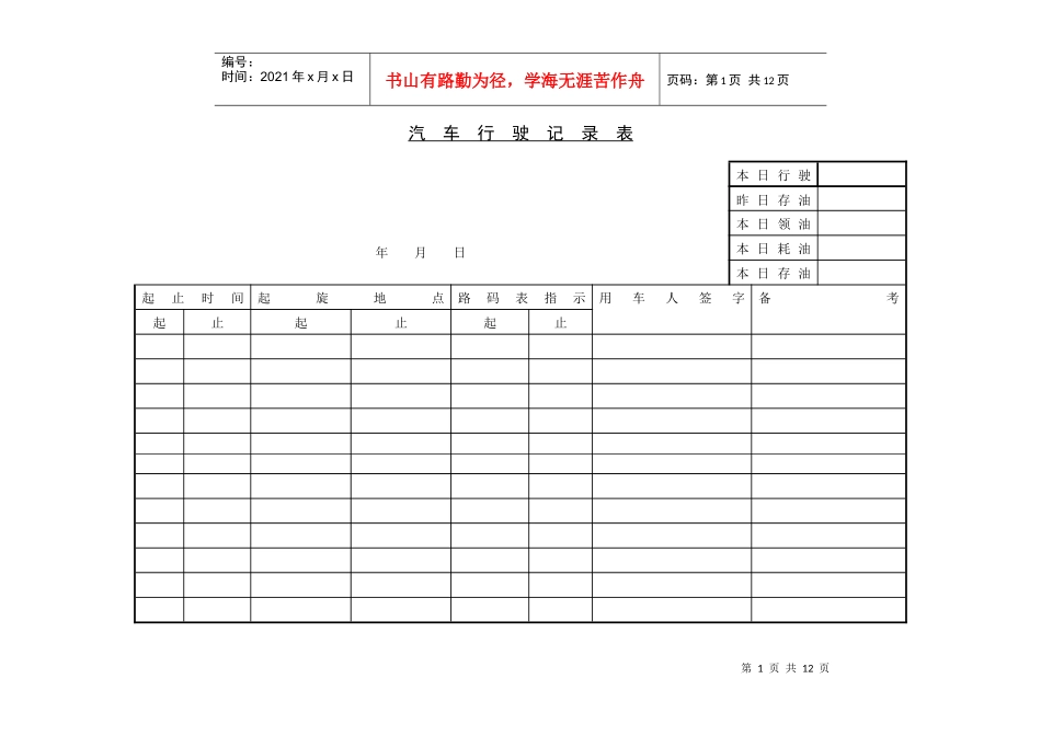 汽车行驶记录表_第1页