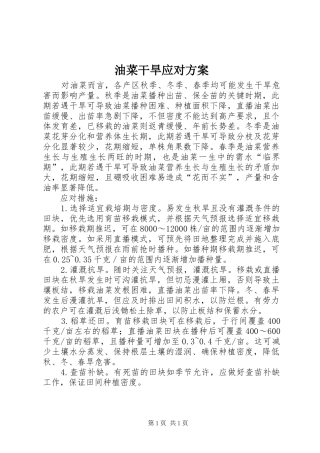 油菜干旱应对实施方案 