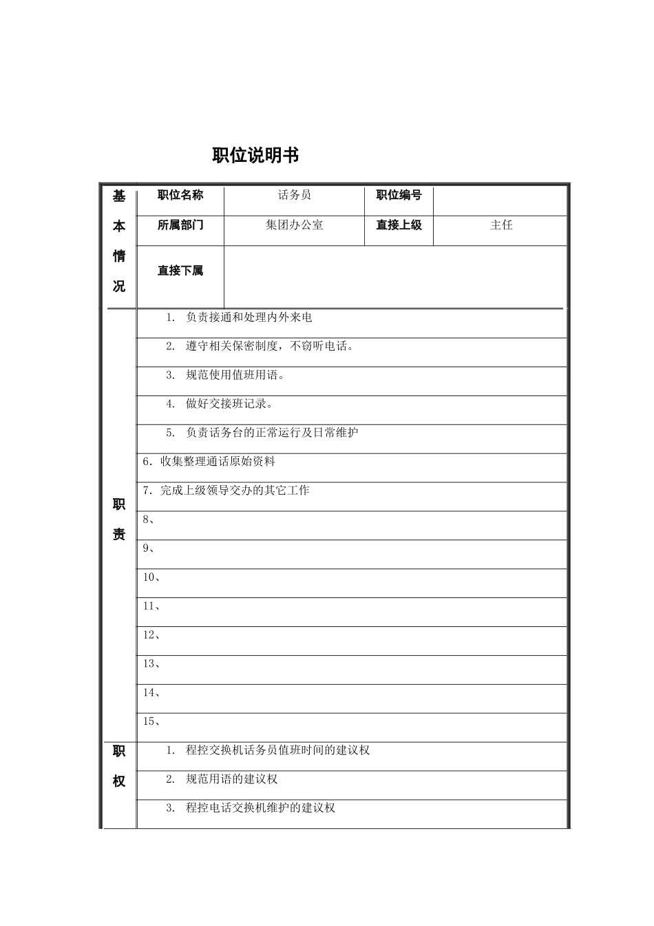 江动股份-话务员职位说明书_第1页