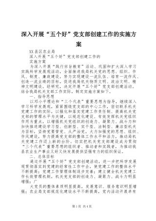 深入开展“五个好”党支部创建工作的方案 