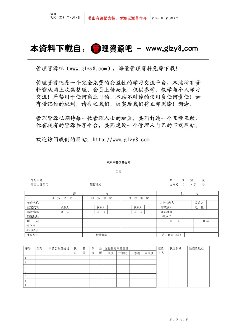 汽车产品供需合同_第1页