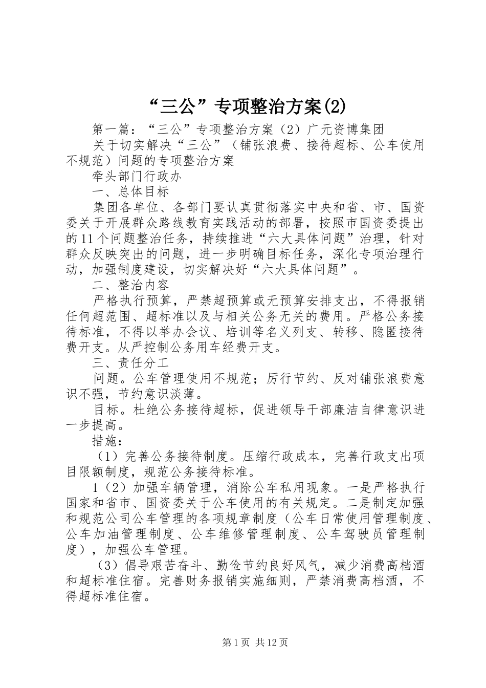 “三公”专项整治实施方案_第1页