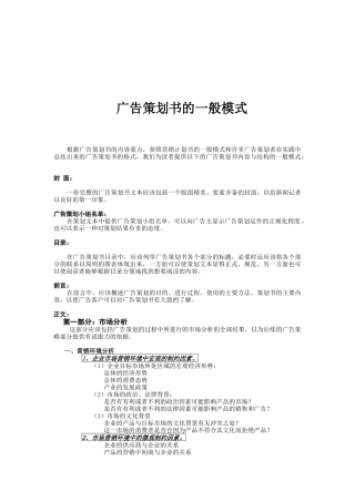 浅论广告策划书的一般模式