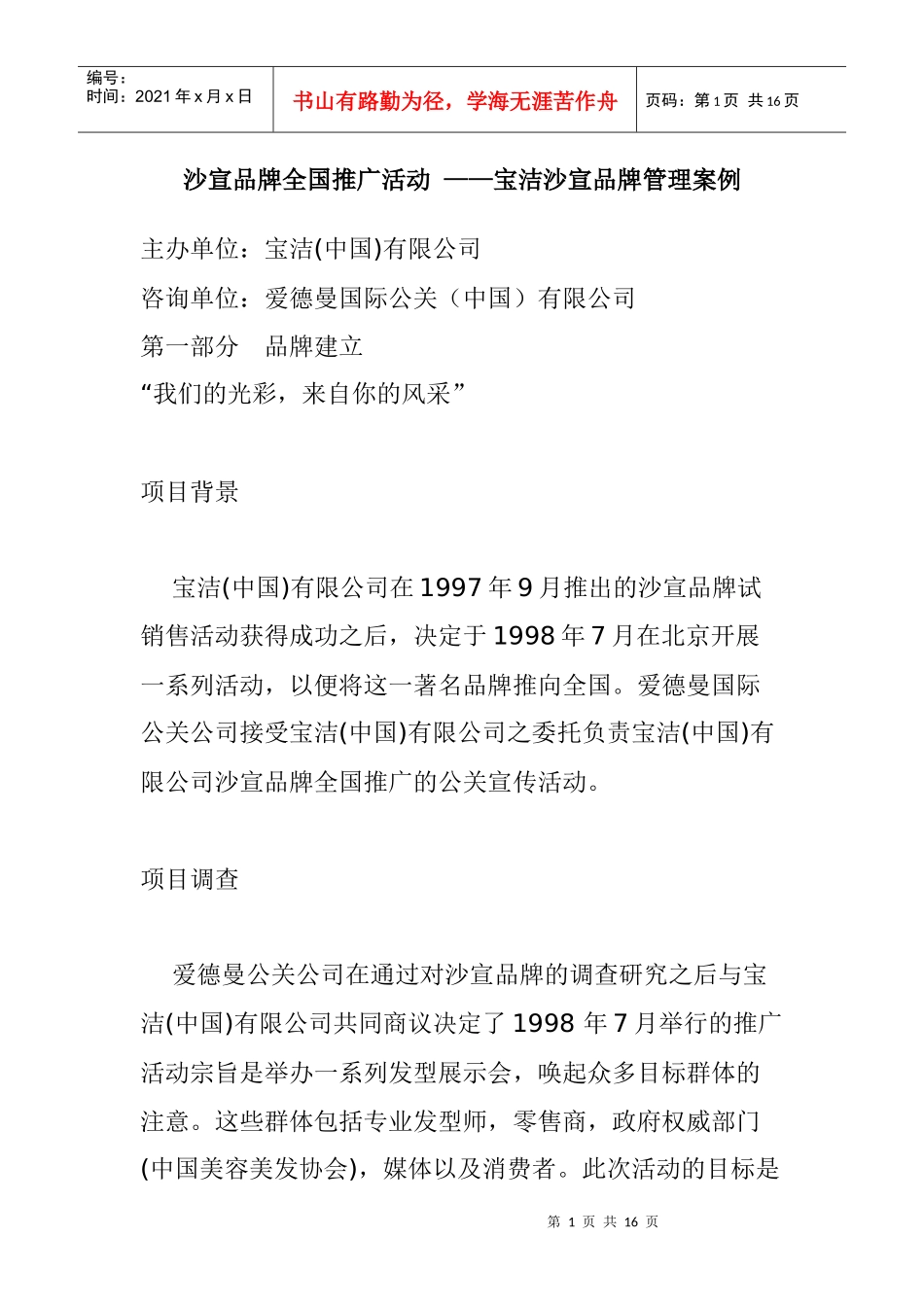 沙宣品牌全国推广活动方案_第1页