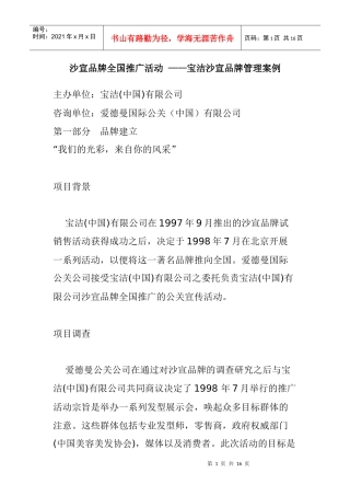 沙宣品牌全国推广活动方案