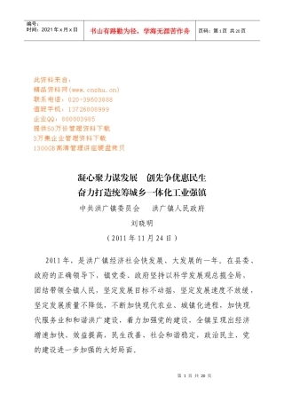 洪广镇年度政府工作总结