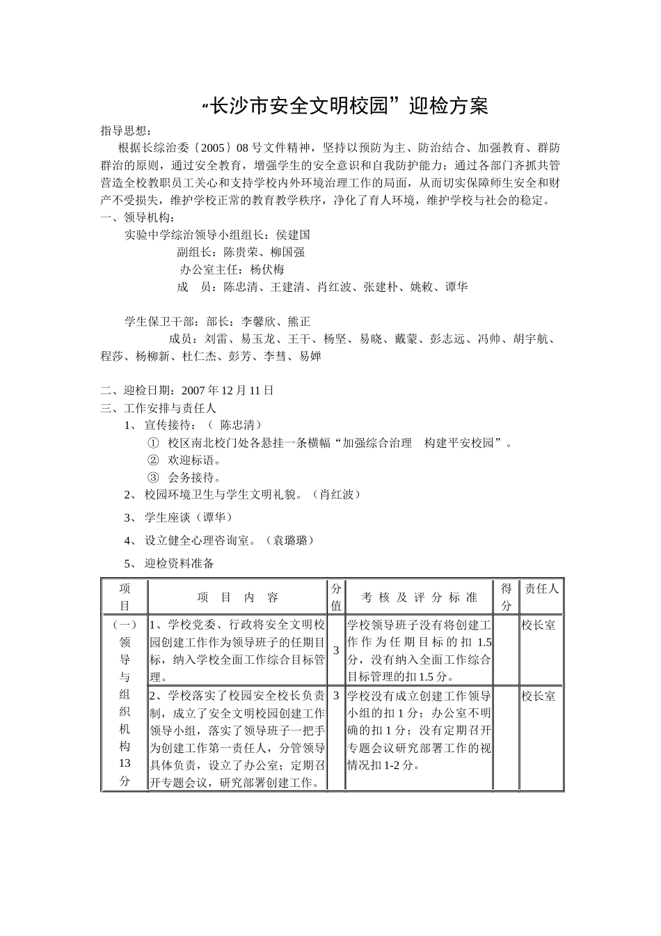 长沙市安全文明校园迎检方案_第1页