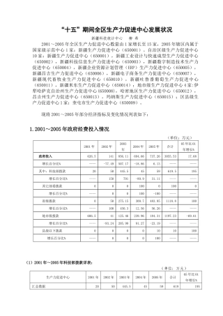 十五期间全区生产力促进中心发展状况