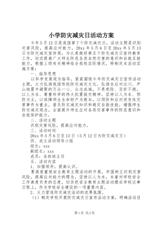 小学防灾减灾日活动实施方案 