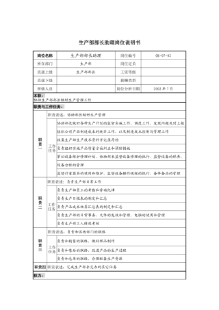 建材行业-生产部-部长助理岗位说明书