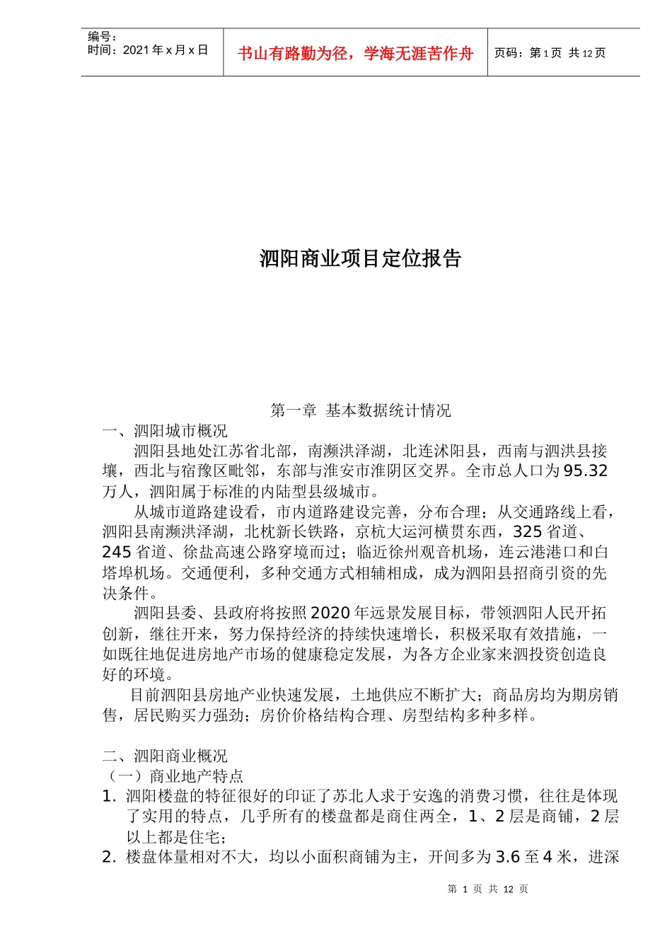 泗阳商业项目定位报告(1)_第1页