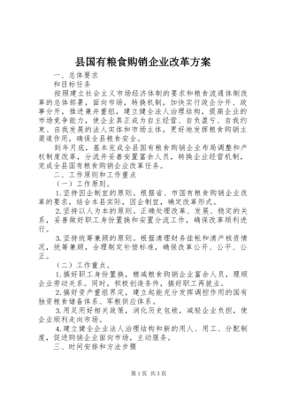 县国有粮食购销企业改革实施方案 
