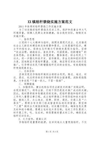 XX镇秸秆禁烧方案范文 