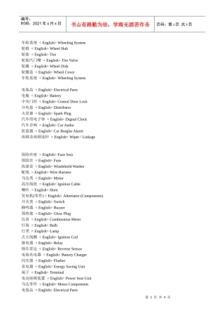 汽车中英文专业单词