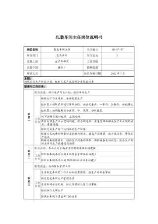 乾坤木业公司包装车间主任岗位说明书