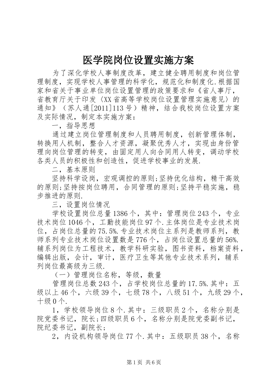 医学院岗位设置方案 _第1页