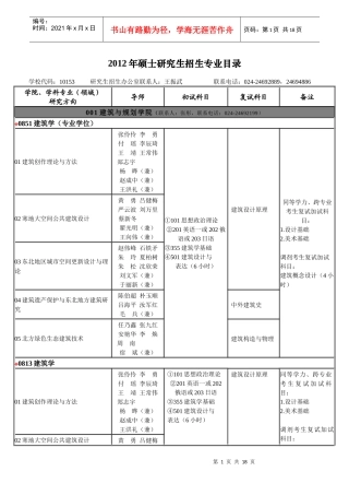 沈阳建筑大学XXXX年硕士研究生招生专业目录[1]