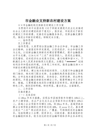 市金融业支持新农村建设实施方案 