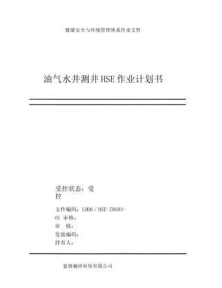 油气水井测井HSE作业计划书