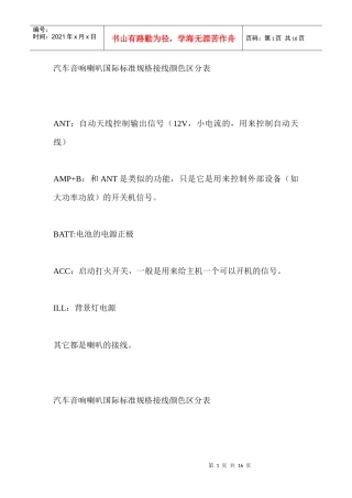 汽车音响喇叭国际标准规格接线颜色区分表