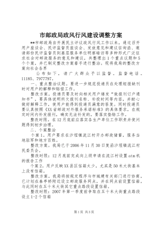 市邮政局政风行风建设调整实施方案 