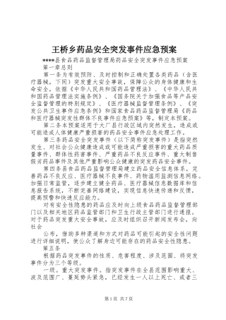 王桥乡药品安全突发事件应急处置预案 
