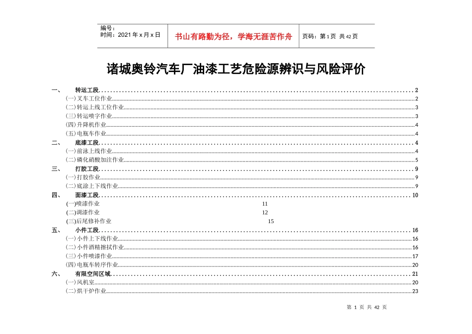 油漆工艺危险源辨识与风险评价信息表_第1页