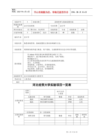 河北某大学实验项目一览表