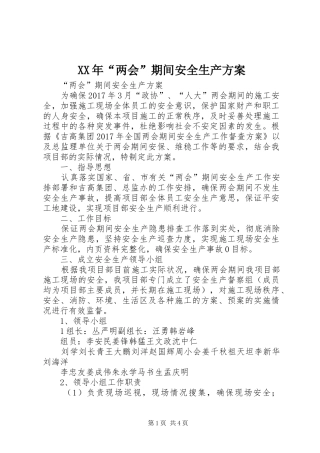 XX年“两会”期间安全生产实施方案 