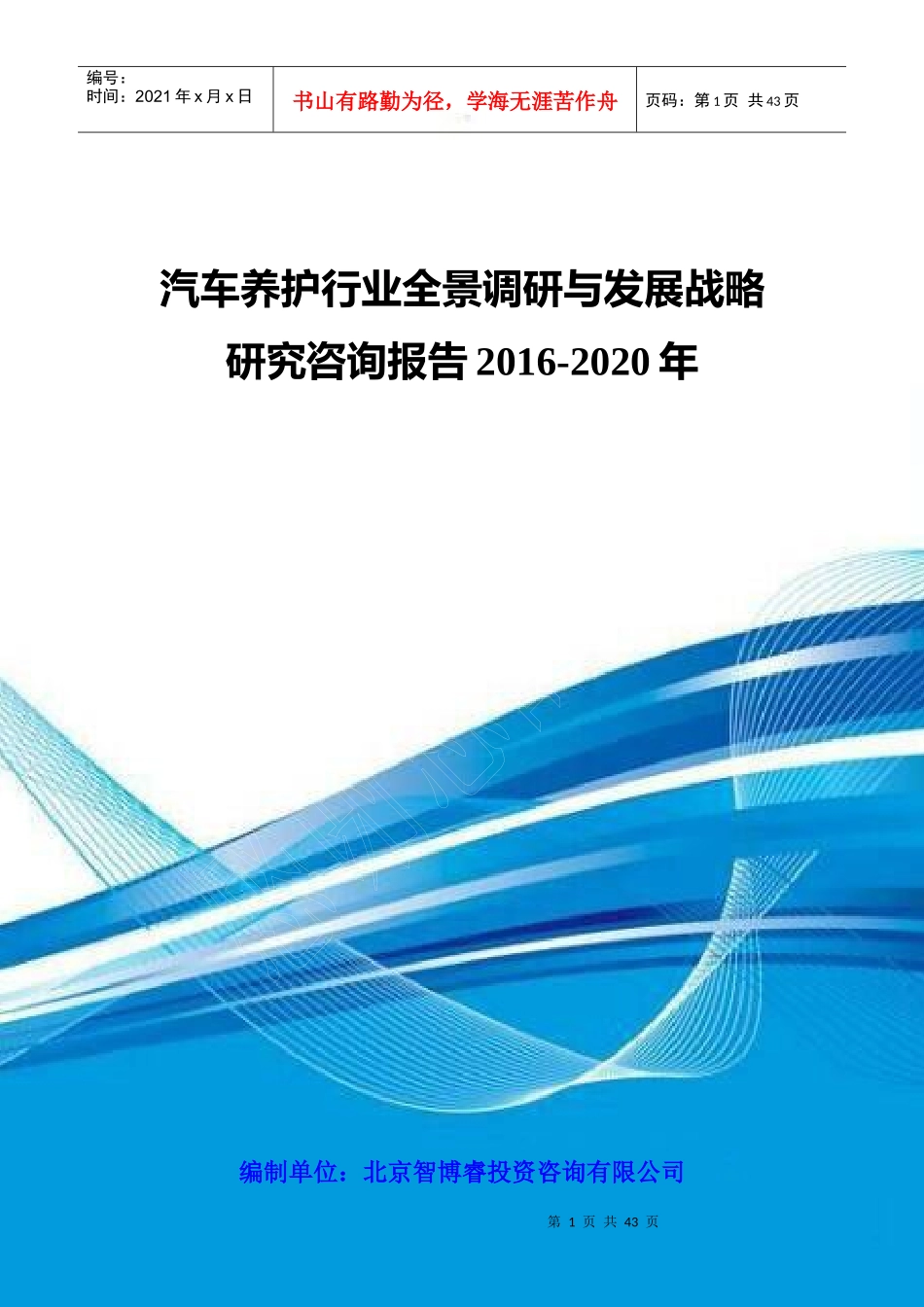 汽车养护行业全景调研与发展战略研究咨询报告XXXX-2020年_第1页