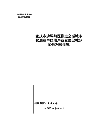 沙坪坝区软科学研究项目