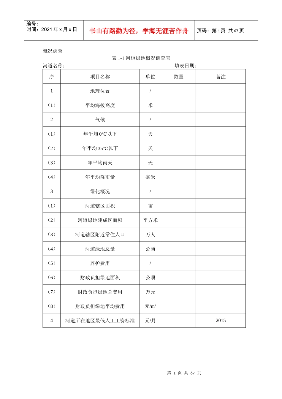 河道定额调查问卷表初稿_第1页