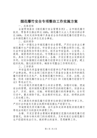 烟花爆竹安全专项整治工作方案 